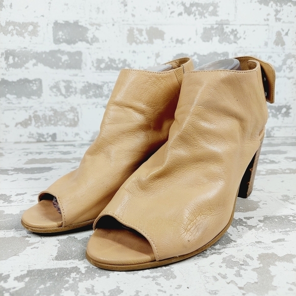 Steve Madden Nonstp Natural Leather Slip On Peep Toe Block Heel Booties O68 - Picture 2 of 13